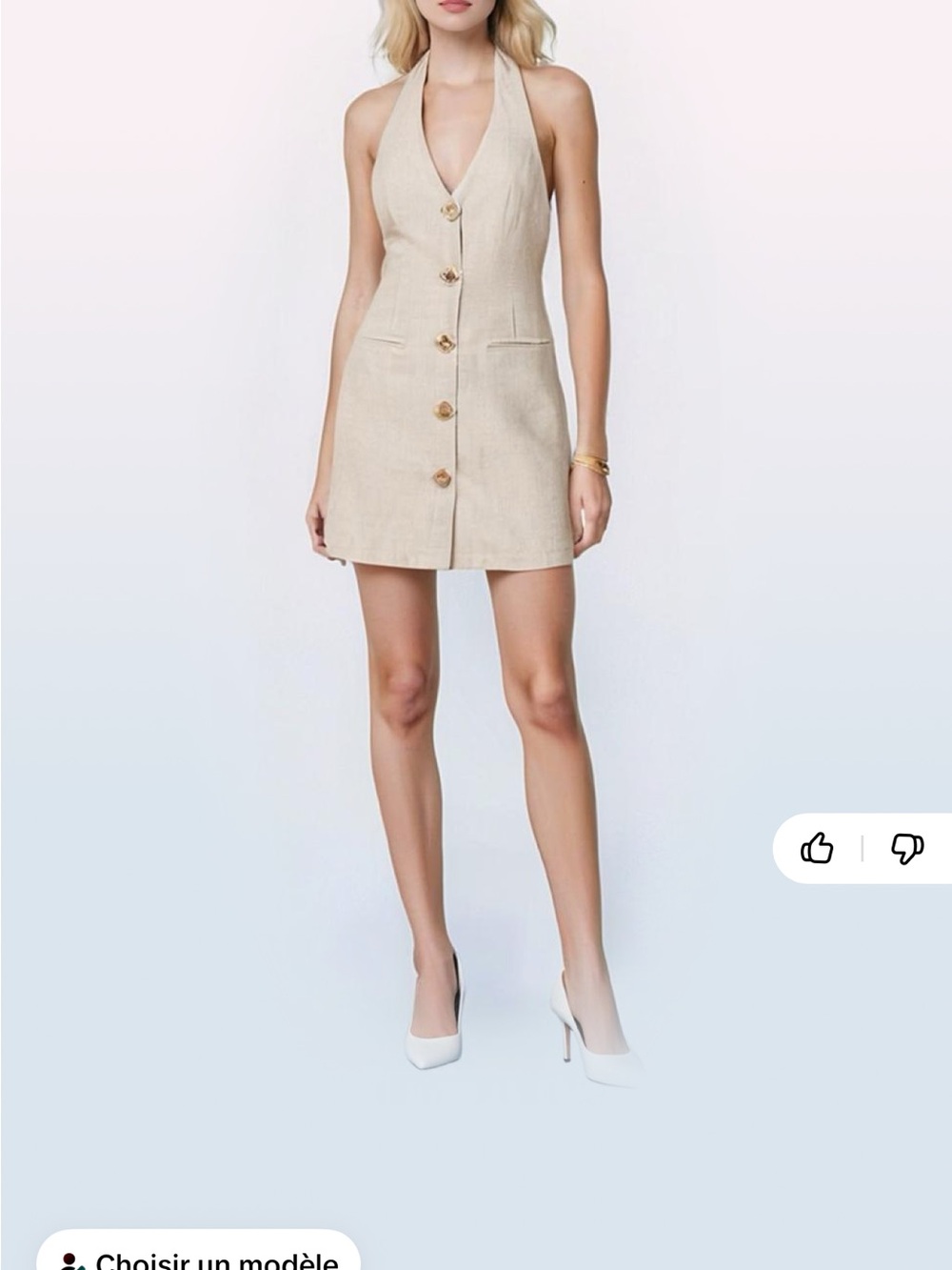 SHEIN Beige Halter Button-Front Mini Dress